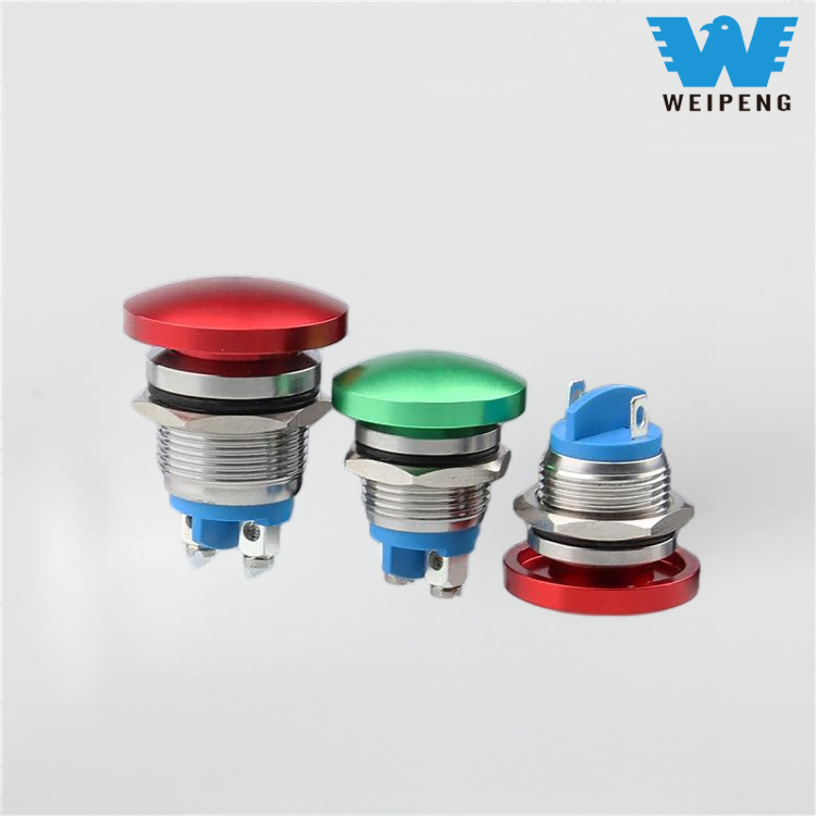 16/19/22mm मशरूम हेड मेटल पुश बटन रिसेट स्विच