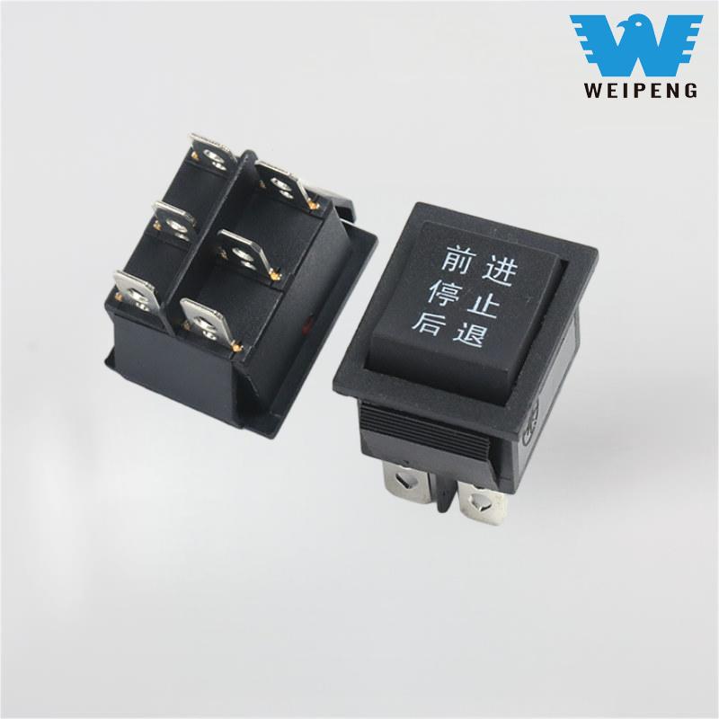 KCD4 कालो 31*25mm 6-पिन 3-स्थिति 16A 250V रकर स्विच